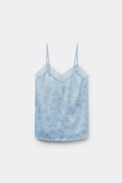 Tezenis Canotta con Spalline Sottili in Raso Stampato e Pizzo Donna Azzurro