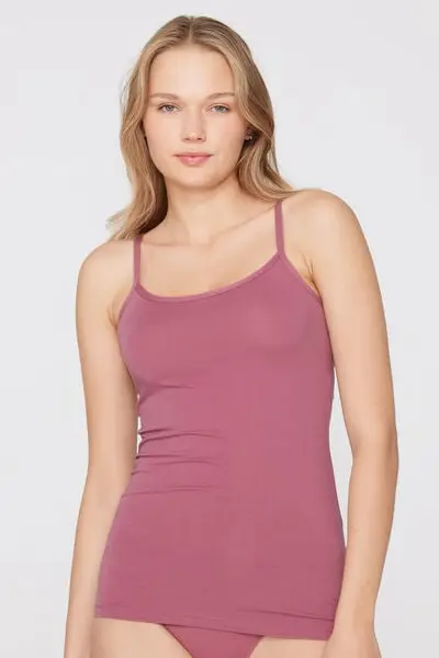 Tezenis Canotta Elasticizzata in Cotone Organico con Scollo Tondo Donna Rosa