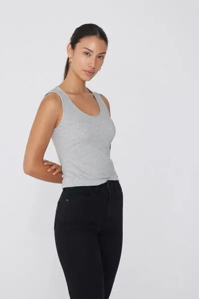 Tezenis Canotta in Cotone Organico Spalla Larga Scollo Stondato Donna Grigio