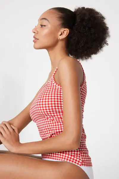 Canotta Scollo Tondo in Cotone Elasticizzato Donna Rosso