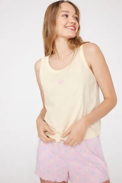 Canotta Spalla Larga Cotone con Ricamo Donna Giallo