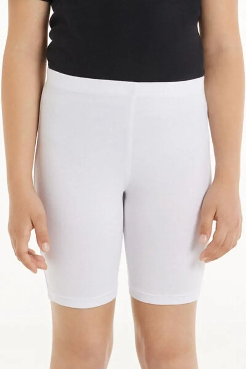 Tezenis Ciclista in Cotone Tinta Unita Bimba Bambina Bianco