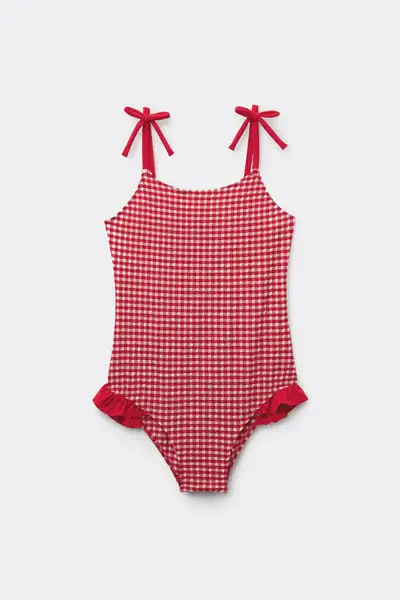 Tezenis Costume Intero Bimba Summer Vichy Bambina Rosso