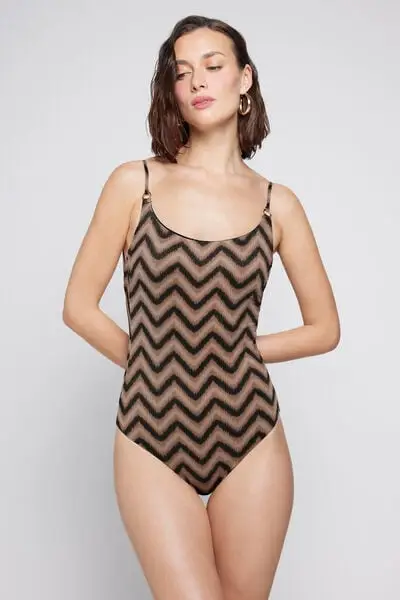 Costume Intero Brassiere Chevron Shine Donna Nero miniatura 4