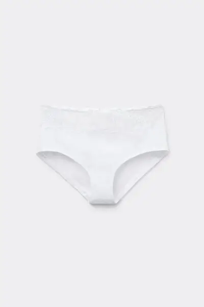 Culotte in Cotone con Pizzo Riciclato Donna Bianco