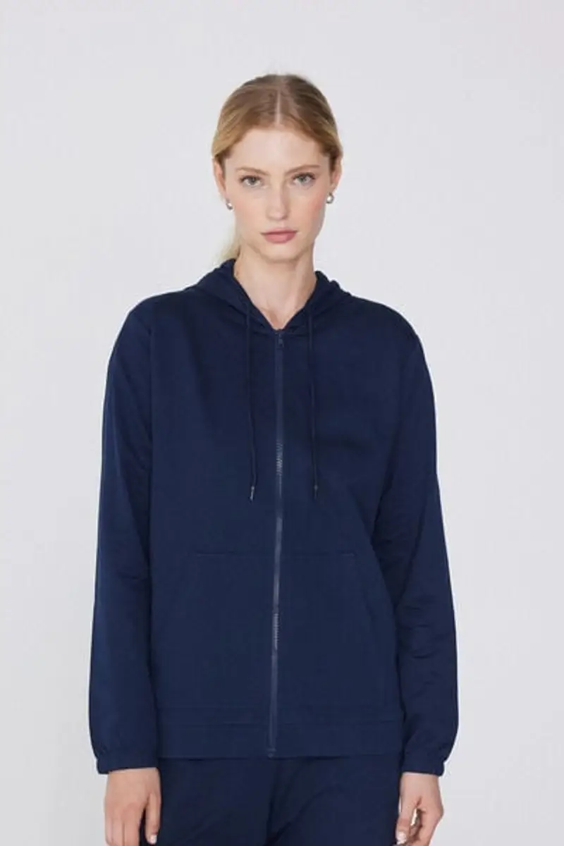 Tezenis Felpa Leggera Cappuccio con Zip e Coulisse Donna Blu