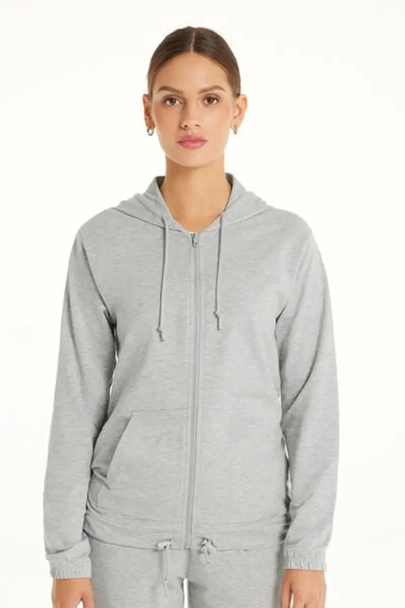 Tezenis Felpa Leggera Cappuccio con Zip e Coulisse Donna Grigio