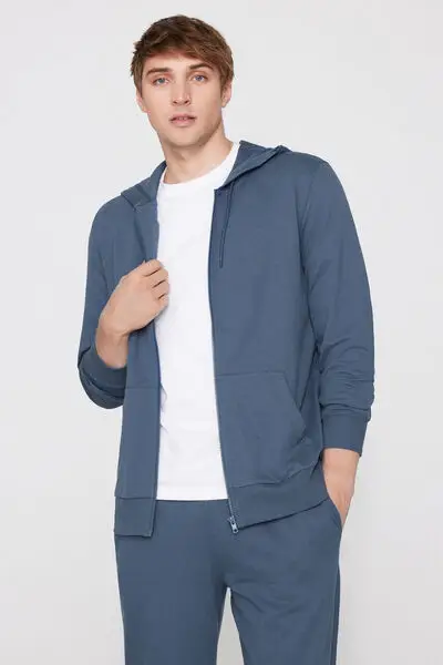 Tezenis Felpa Manica Lunga Zip e Cappuccio Uomo Azzurro