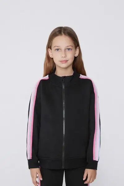 Tezenis Felpa Pesante Zip Bimba Bande Laterali Bambina Nero