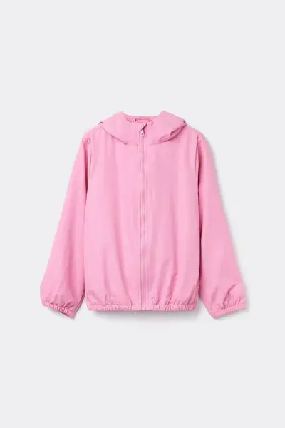 Giacca con Zip e Cappuccio in Tessuto Tecnico Bimbi Unisex Unisex Rosa