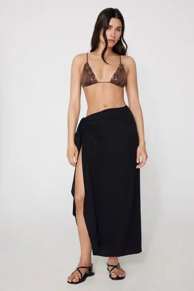 Tezenis Gonna Lunga Pareo in Tela Viscosa Garzata Donna Nero