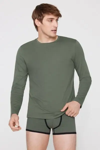 Tezenis Maglia 100% Cotone Girocollo Manica Lunga Uomo Verde