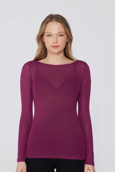 Tezenis Maglia con Scollo a Barchetta in Viscosa e Lana Merino Donna Rosso