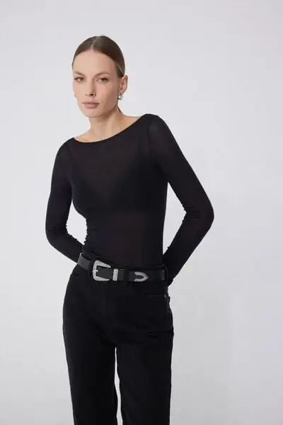 Tezenis Maglia con Scollo a Barchetta in Viscosa e Lana Merino Donna Nero