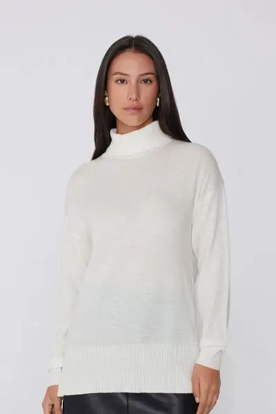 Tezenis Maglia Lunga Pesante Collo Alto con Lana Donna Bianco