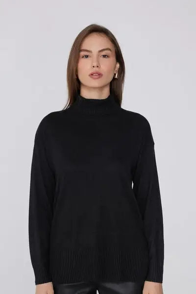Tezenis Maglia Lunga Pesante Collo Alto con Lana Donna Nero