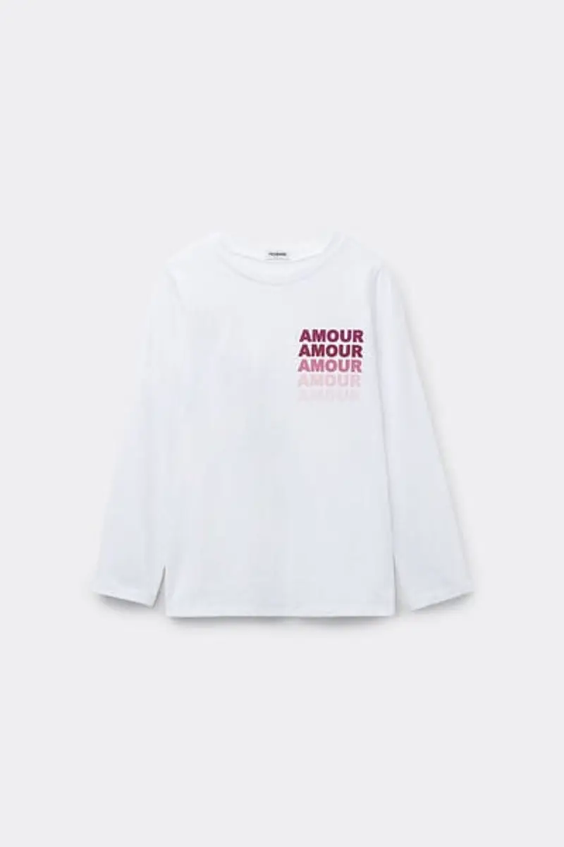 Tezenis Maglia Manica Lunga Bimba Cotone Stampata Bambina Bianco