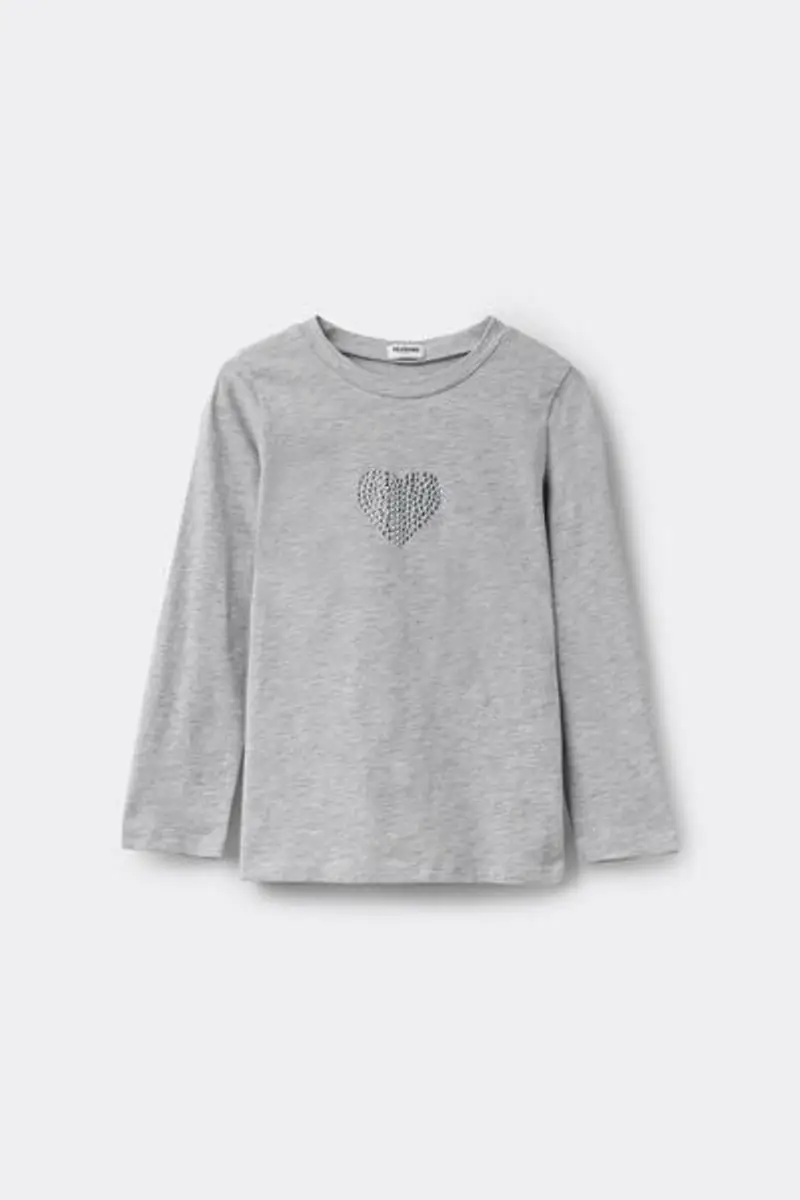 Tezenis Maglia Manica Lunga Bimba Cotone Stampata Bambina Grigio