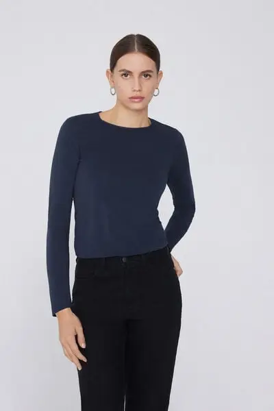 Tezenis Maglia Manica Lunga Girocollo Cotone Organico Elasticizzato Donna Blu