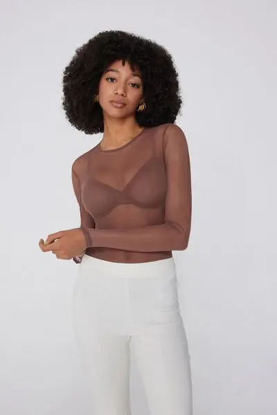 Tezenis Maglia Manica Lunga Girocollo in Tulle Donna Marrone