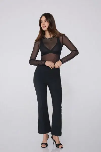 Tezenis Maglia Manica Lunga Girocollo in Tulle Donna Nero