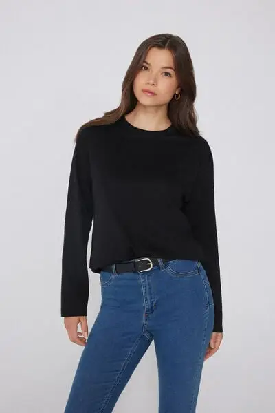 Tezenis Maglia Maniche Lunghe Girocollo 100% Cotone Pesantezza Media Donna Nero