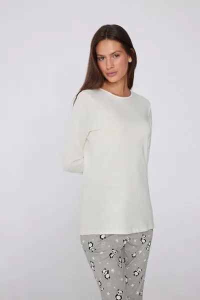 Tezenis Maglia Maniche Lunghe Girocollo in 100% Cotone Donna Bianco