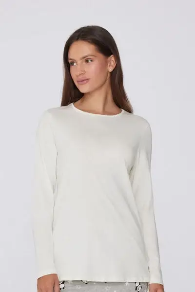Tezenis Maglia Maniche Lunghe Girocollo in 100% Cotone Donna Bianco