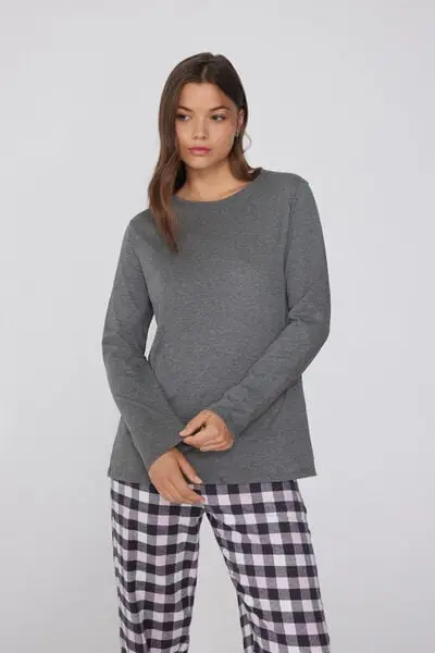 Tezenis Maglia Maniche Lunghe Girocollo in 100% Cotone Donna Grigio