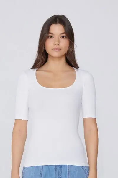 Tezenis Maglia Mezze Maniche Scollo Quadrato Cotone Costine Donna Bianco
