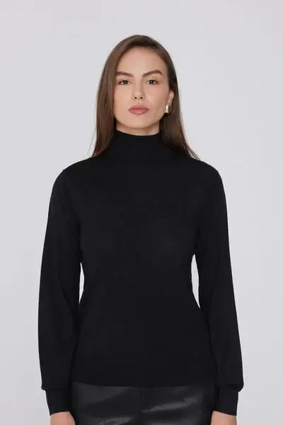 Tezenis Maglia Pesante Collo Alto 100% Lana Merino Donna Nero
