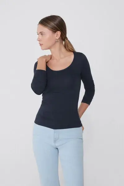Tezenis Maglia Scollo Madonna Maniche Lunghe in Viscosa Donna Blu