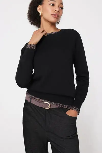 Tezenis Maglione in Cotone e Modal Girocollo in Maglia Calata Donna Nero
