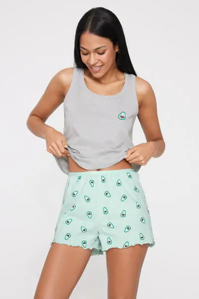 Tezenis Pantaloncini Corti in Cotone Stampato Punto Bambola Donna Verde