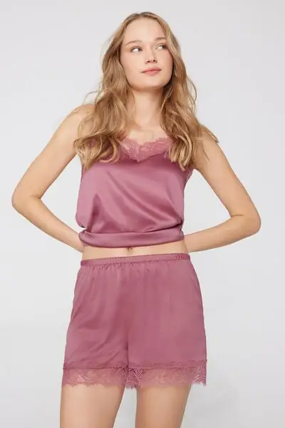 Pantaloncino Corto in Raso e Pizzo Donna Rosa