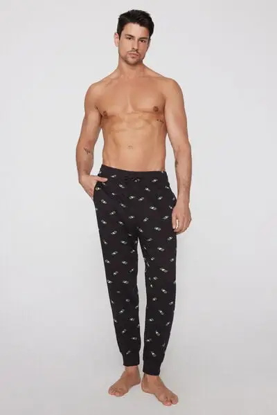 Pantalone Lungo in Cotone con Polsini Uomo Nero
