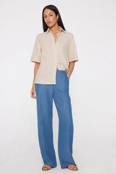 Tezenis Pantaloni in Tela Denim Wide Leg Donna Blu
