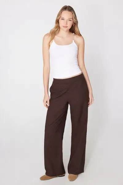Tezenis Pantaloni Lunghi a Palazzo 100% Cotone Effetto Lino Donna Marrone