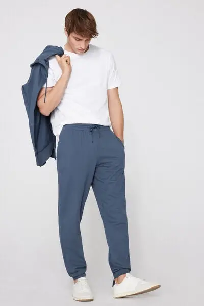 Pantaloni Lunghi Felpa con Tasche Uomo Azzurro