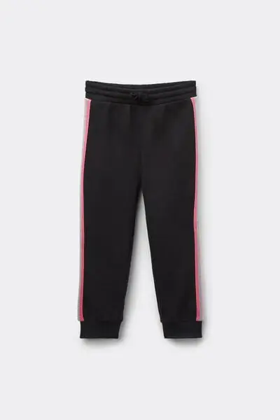 Tezenis Pantaloni Lunghi Felpa Pesante Bimba Bande Laterali Bambina Nero