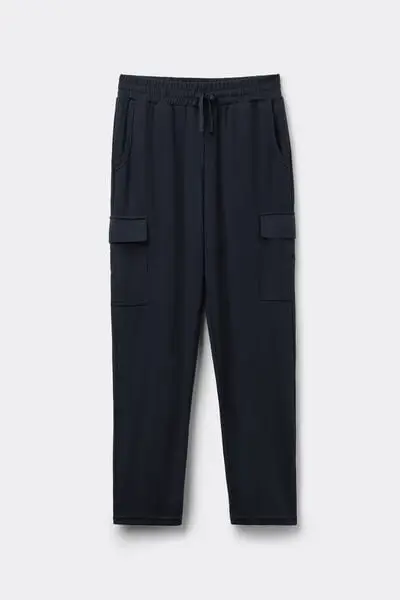 Tezenis Pantaloni Lunghi Felpa Soft Touch Cargo Uomo Blu