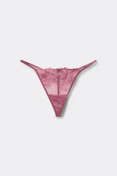 Perizoma con Fianchetto Tanga Pizzo e Tulle Donna Rosa