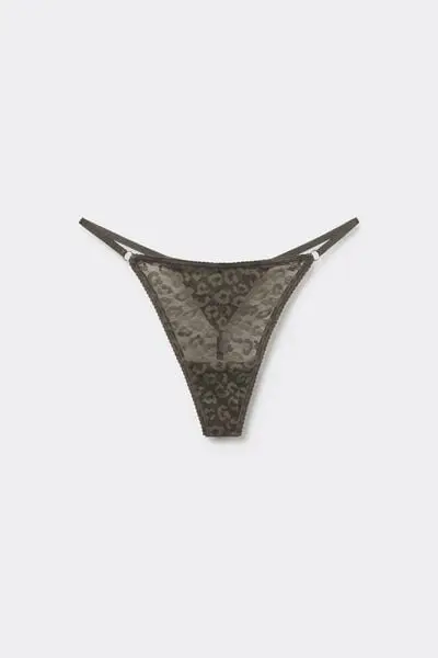 Perizoma con Fianchetto Tanga Pizzo Maculato Donna Verde