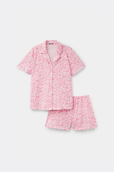 Tezenis Pigiama Corto Aperto in Cotone Fiori Donna Rosa