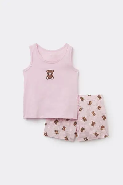 Tezenis Pigiama Corto Bimba Cotone Stampa Orsetti Bambina Rosa