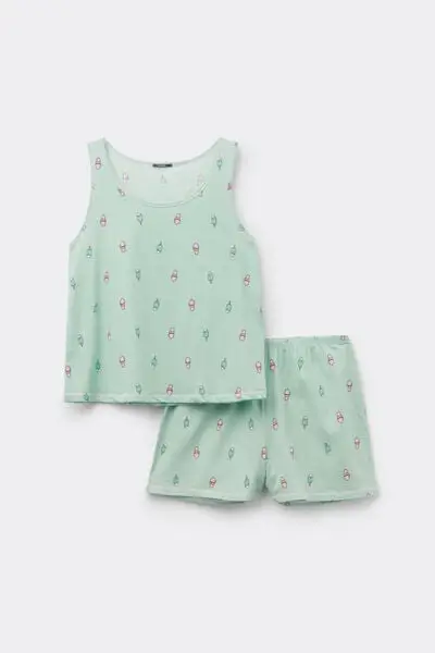 Tezenis Pigiama Corto Canotta Cotone Stampa Gelati Donna Verde