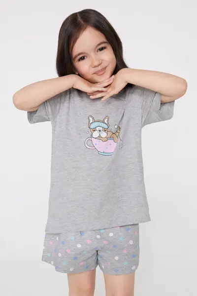 Tezenis Pigiama Corto Cotone Bimba Stampa Beauty Bambina Grigio