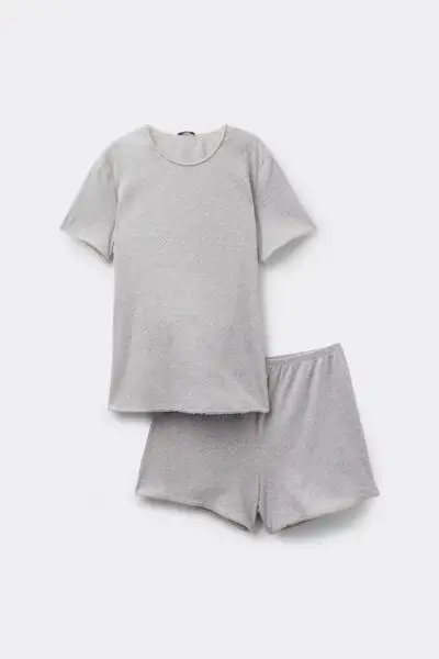 Tezenis Pigiama Corto Cotone Costina Cappette Donna Grigio