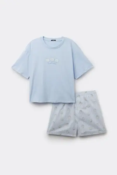 Pigiama Corto Cotone Ricamo Conchiglie Donna