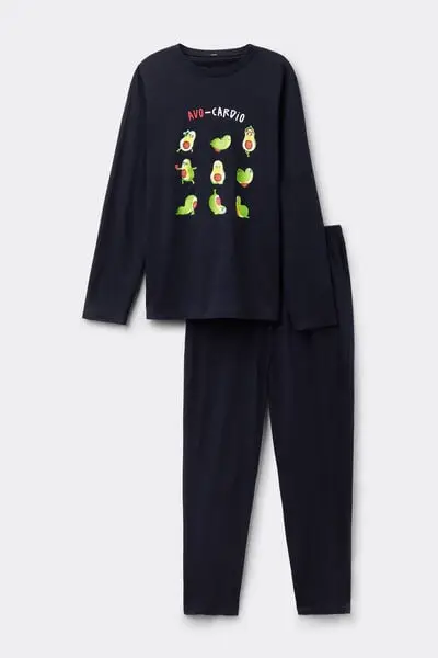 Tezenis Pigiama Lungo Cotone Stampa Avocado Uomo Blu